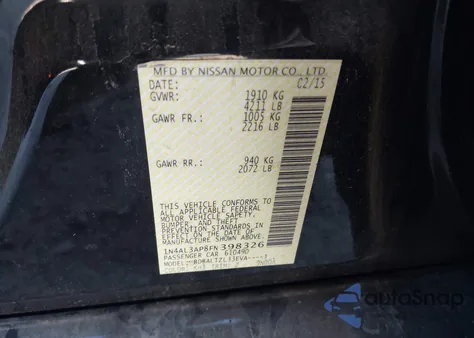 2015 Nissan Altima 2.5 Sl z USA, uszkodzony, nr VIN 1N4AL3AP8FN398326